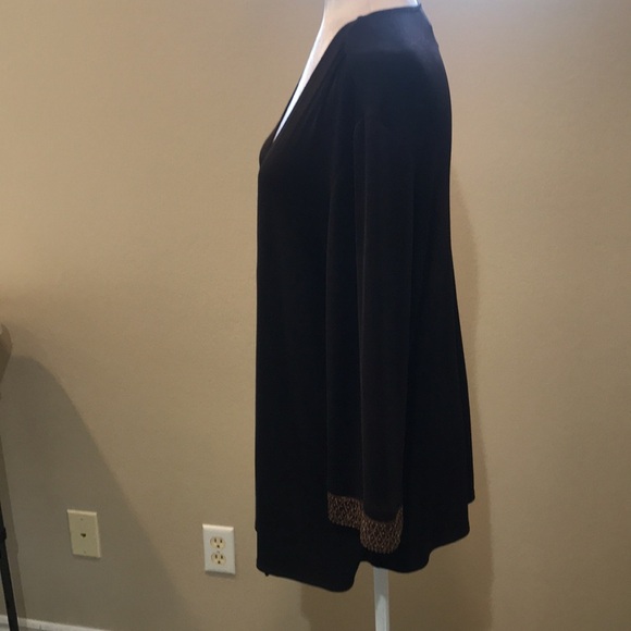 Chicos Travelers Brown Open Front Stretch Knit Cardigan with Beaded Cuffs-Size 2 - Picture 4 of 12